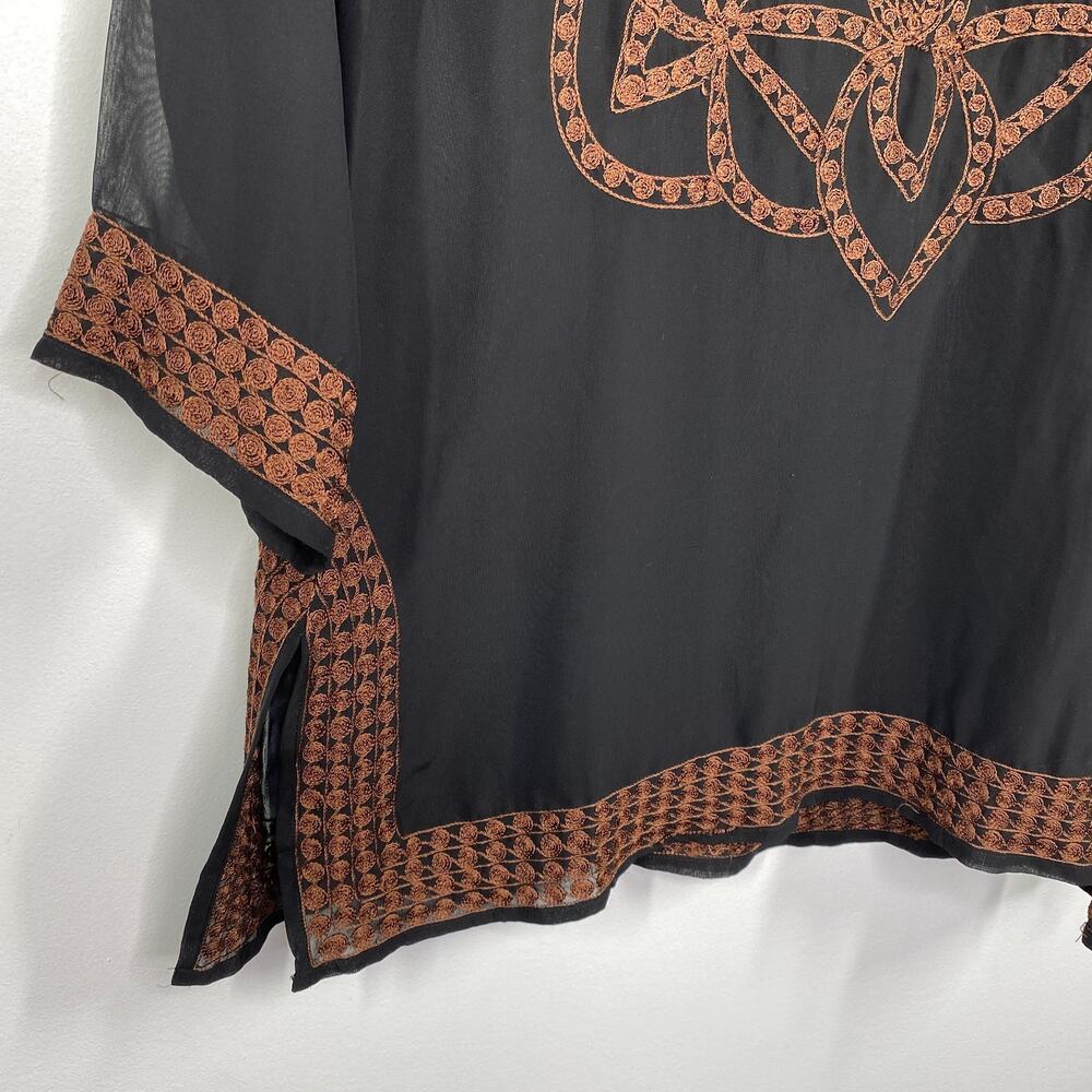 Gretchen Scott Designs Black Brown Embroidered Sheer Blouse Women's Size Small S - Picture 3 of 6